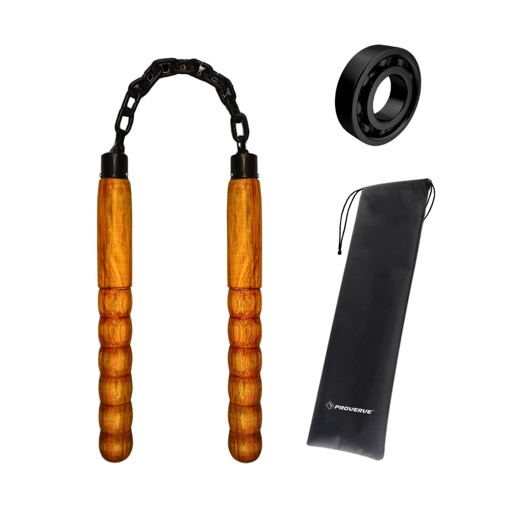 Wooden Nunchaku for Kids and Adults, Martial Arts, Kung Fu Training Nunchakus, Karate Training Nunchucks with Steel Ball Bearing Swivel Chain and Cap System (Pack of 1)