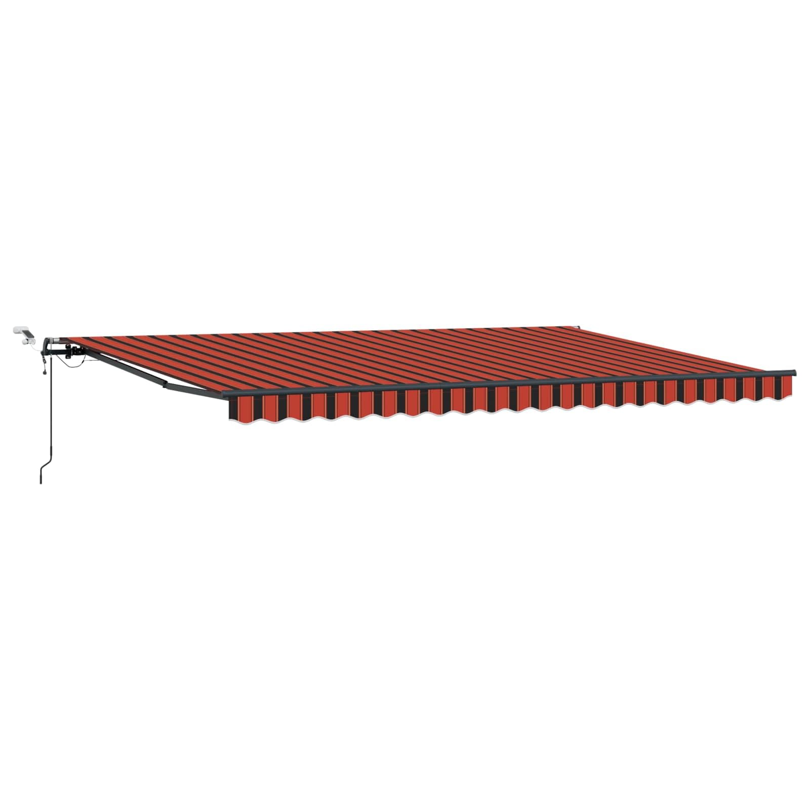 Toldo articulado de 500 x 350 cm con mando a distancia y sensor de viento, toldo retráctil de poliéster para terraza y jardín, protección solar, tela de toldo, color naranja y marrón