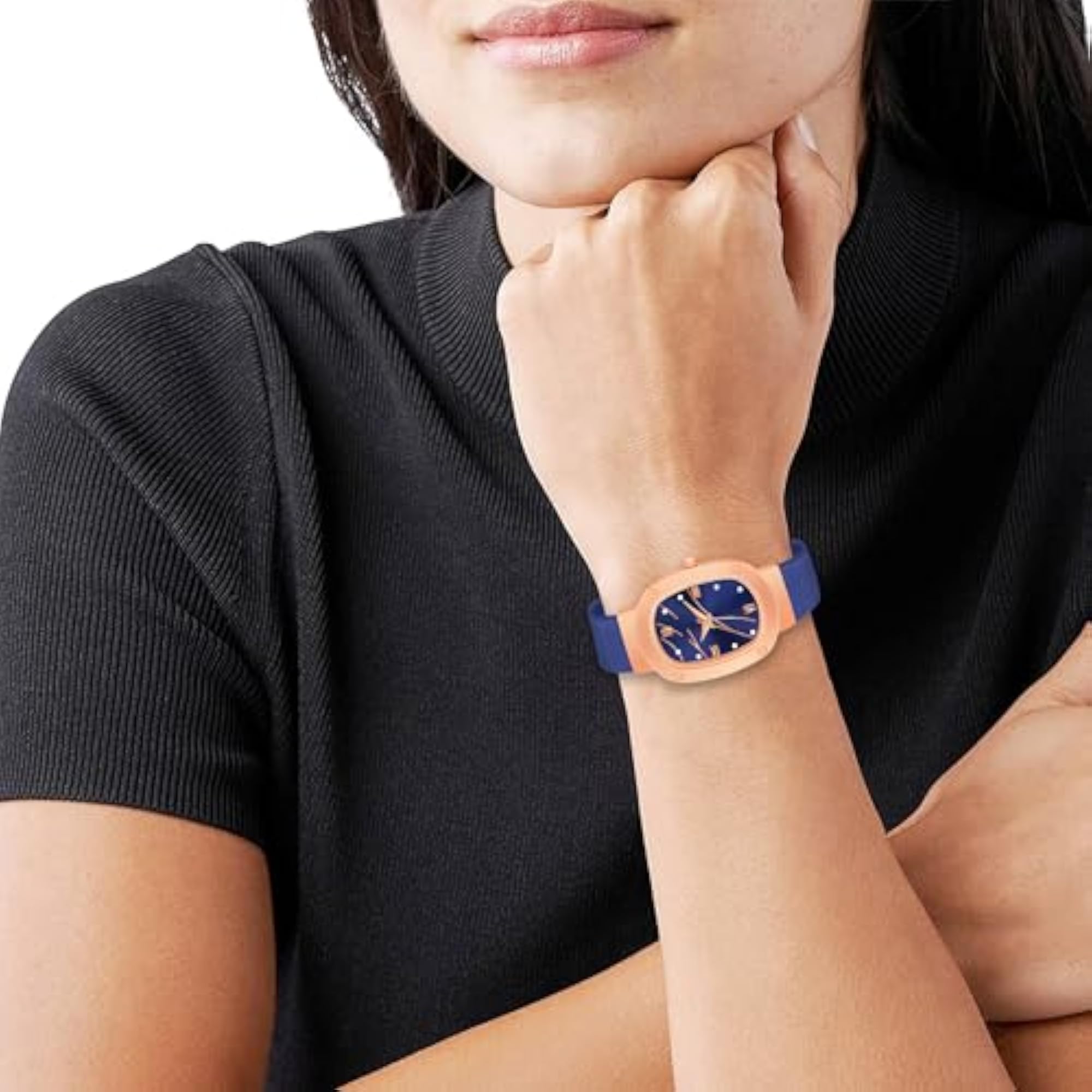 Women's Rose Gold Oval Dial Silicone Strap Wrist Watch