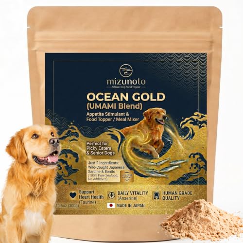 Mizunoto Ocean Gold (Up to 100-Day Supply) - Dog Food Topper for Picky Eaters, All-Natural Fish Powder, Pet Meal Mixer, Rich in Taurine & Anserine, Made in Japan, 10.6 oz