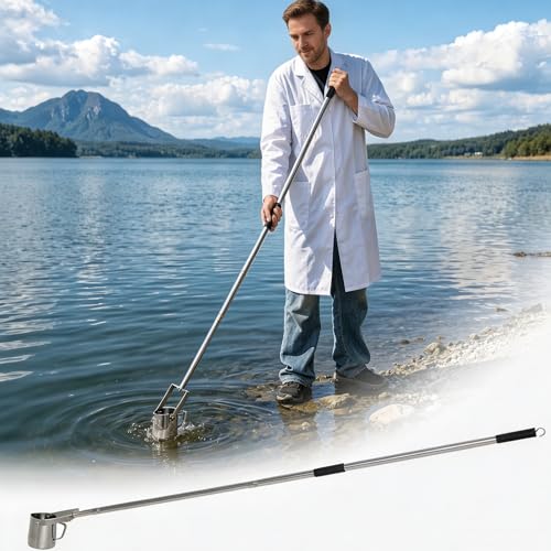 Telescopic Water Sampler Dipper, 3.6FT-9.6FT Sampler Rod with Two Non-Slip Grips &amp; Hook, 500ml Pendulum Beaker Sampler, Stainless Steel Water Sampling Pole for Lab &amp; Field