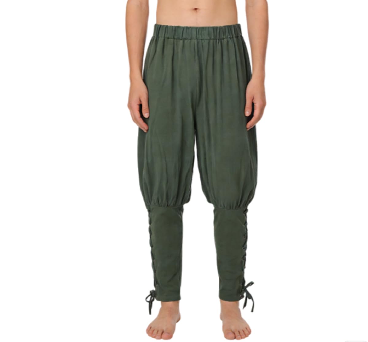 COSDREAMER Men's Medieval Pants Viking Pirate Costume Trousers (2XL,Olive)