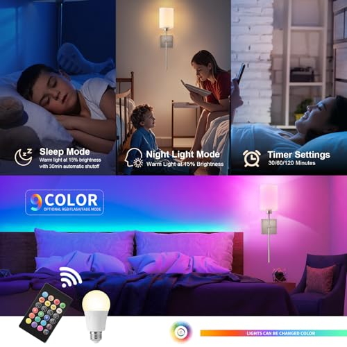 Image of Battery Operated Wall Sconce Set of Two,Wireless Rechargeable Wall Lights With Remote Control,Dimmable,4 CCT,RGB,Timer,Cordless Decor Lighting for Living Room, Bedroom, Entryway,Nickel,23.6 Inch