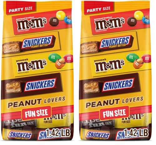 Mars Chocolate SNICKERS &amp; M&amp;M'S Assorted Chocolate Candy Fun Size Peanut &amp; Peanut Butter Lovers Variety Pack, 31.58 oz Bag,Yellow (Pack of 2)