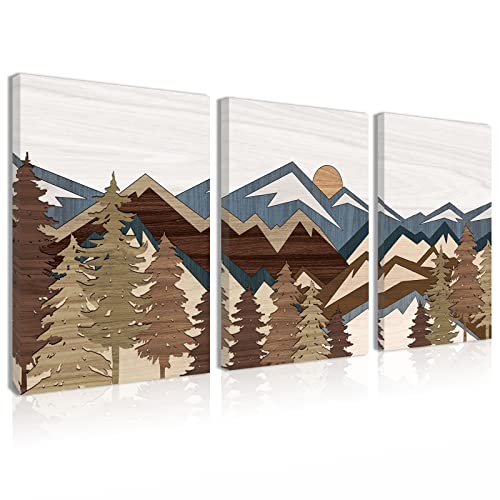 Image of BINCUE Boho Mountain Wall Art Framed Mountains Office Canvas 3 Piece Artwork 12x16 Inch for Living Room Bedroom Décor