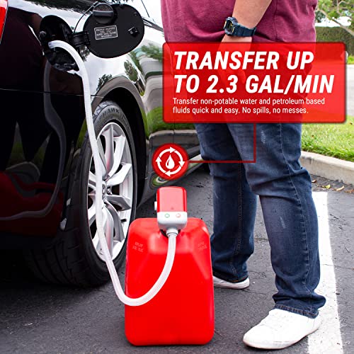 Tera Pump Next Gen Rain-Proof Gas Fuel Pump With 4.25-Ft Long Discharge Hose, Battery Electric Siphon Pump With Auto Stop System For Car Trucks Fuel Cells Tractor Generators Snow Blower #TOP1