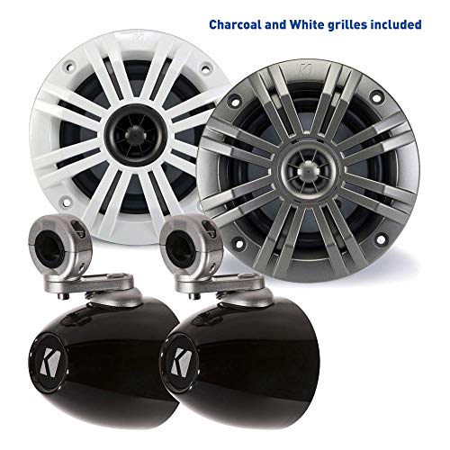 Image of KICKER 4 Inch KM-Series Marine Speaker Bundle 41KM44CW with Black Wake Tower Enclosure