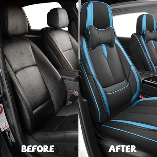 Image of Seat Covers for Chevy Silverado 1500 2007-2026 (Black&Blue, Luxury 2 Set)