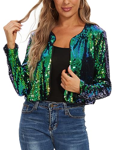 Image of MINTLIMIT Women's Sequin Jacket Long Sleeve Open Front Sparkly Shrugs Glitter Cropped Bolero Cardigans