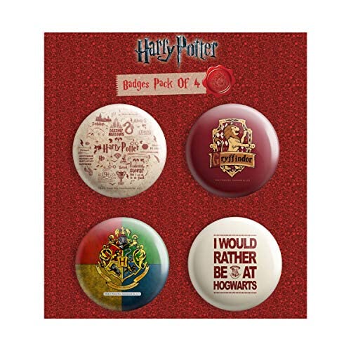 MCSID RAZZ Harry Potter Combo Pack of 4 Round Badges | Gift set for Birthday/Return | Gift for Diwali, friendship day,Christmas and rakhi