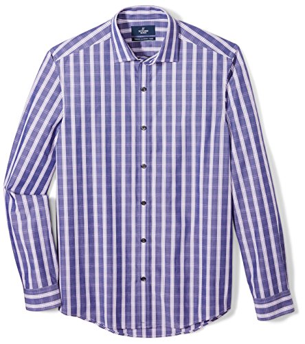 BUTTONED DOWN Men's Tailored Fit Supima Cotton Spread-Collar Dress Casual Shirt, Dark Purple Plaid, 17-17.5
