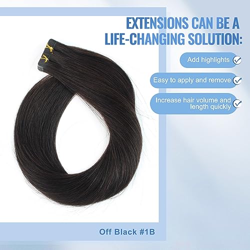 Image of Sixstarhair Invisible Tape In Hair Extensions Real Human Hair Off Black Remy Tape Hair Extensions for Women 20 Pieces 50g [Color #1B 18inch]