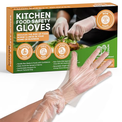 Comparison: Best Kitchen Gloves For Cooking 6 Protospheric Disposable Gloves for Food Prep - Super Poly Kitchen Grade Food Safe Gloves - Perfect for Cooking and Serving