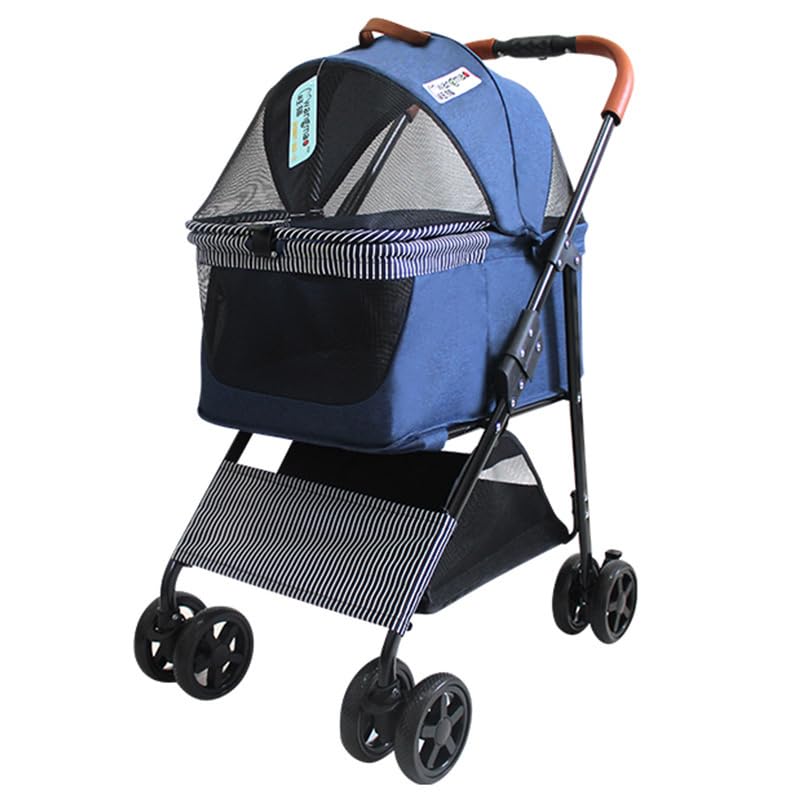Portable Pet Stroller Cat Trolley, Dog Travel Cart pet Stroller Stroller for Dogs Pram with Shock Absorption, Dog Stroller Four-Wheeled Detachable Puppy Pushchair Featuring One-Cli