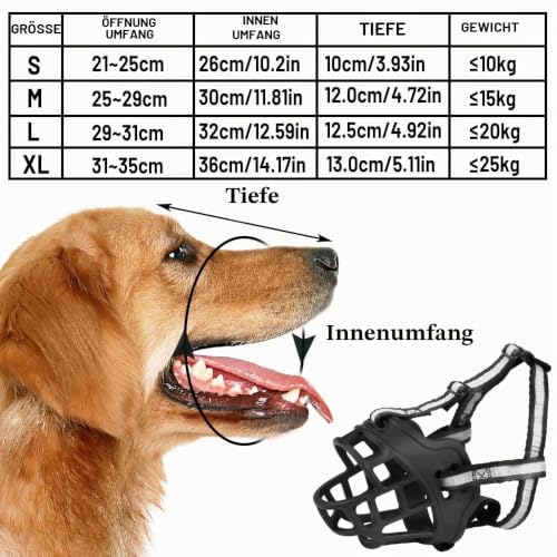 Maulkorb für Große Hunde, FainFun Silikon Maulkorb Mittlere Hunde, Hundemaulkorb Stoff, Verstellbare Schlaufe, Verhindert Bellen, Beißen und Kauen(L)