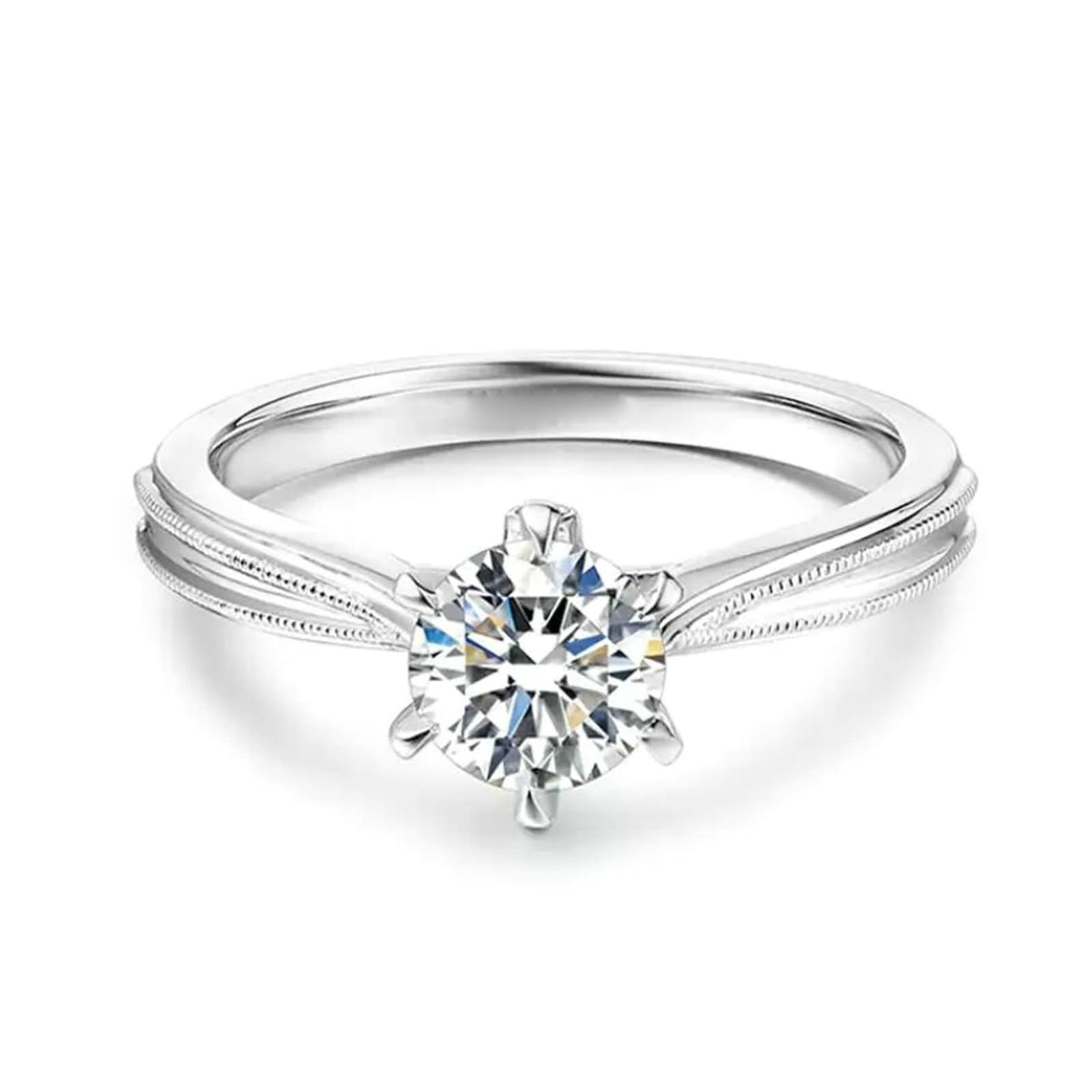 Eheringe Vintage, Ringe Frauen Set mit 0,7 Ct Rundem, im Labor Gezüchtetem Diamanten und Künstlichem Rubin Weißgold/Platin