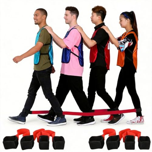 Hiverst 2 Packs 4-Legged Race Bands for 4 People, Elastic Tie Rope Relay Race Straps for Adults, Outdoor Team Building Games, Carnival Field Day Activities, Backyard Group Game with Carrying Bag