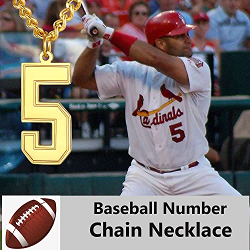 U7 Number 5 Necklace For Men Teen 18K Gold Plated Stainless Steel Football Baseball Number Pendant Necklaces For Athletes #TOP2