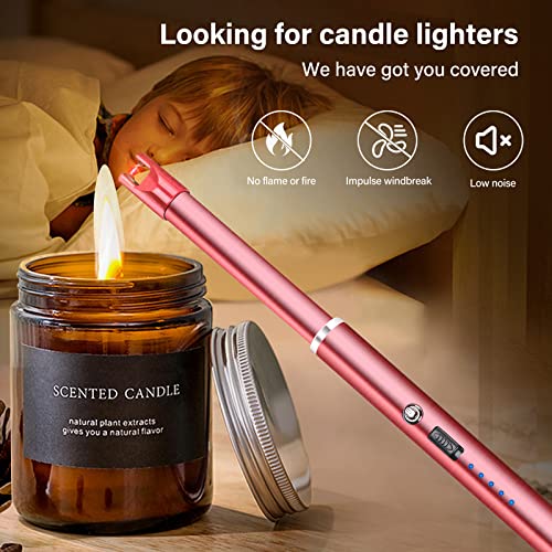 Image of Electric Candle Lighter Windproof USB Rechargeable Flameless Long Neck Lighter for Candles Gas Stove Fireplace BBQ Kitchen Grills (Gold) (Rose Pink)