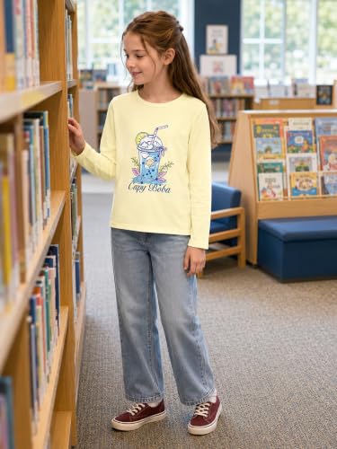 Image of Girls Long Sleeve T-Shirt Cute Versatile Basic Casual Top Size 6-18 | Soft Stretchy Tee for All Day Comfort, Versatile Layering Top for Cold Days, Cute Casual Style for Girls, Durable Easy Care