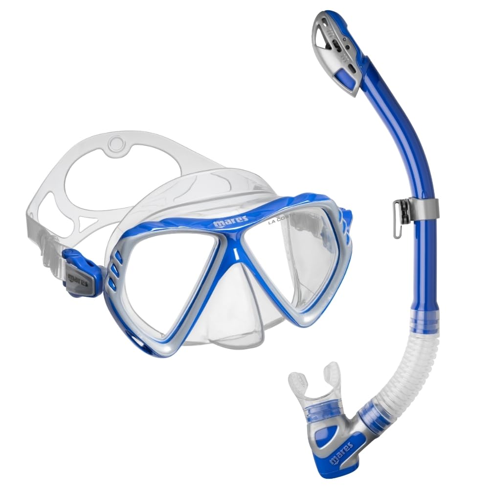 Mares Combo La Costa Dry - Kit de máscara de Tubo para Adultos, Vidrio Templado, Snorkel 100% Dry Top, válvula de Purga