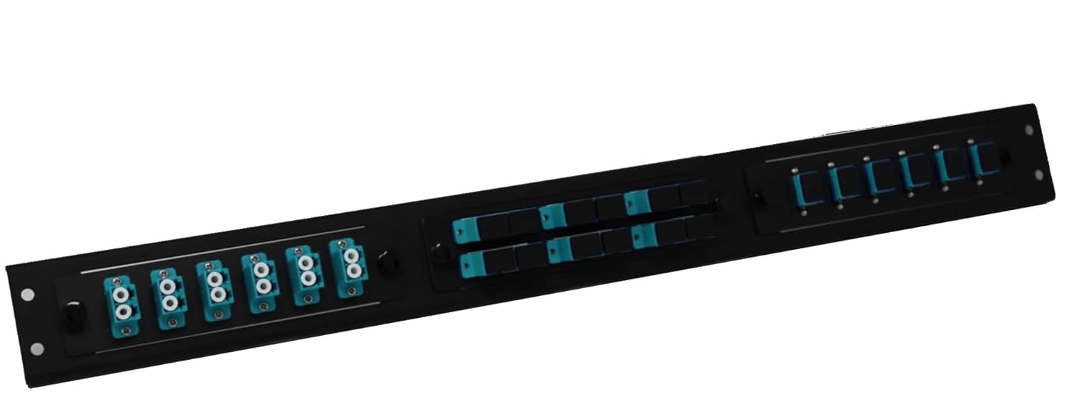 RiteAV 3 LGX Combo Patch Panel for Fiber Optic Cable Includes 3 x Loaded LGX Patch Panels (LC Duplex, SC Simplex, and SC Duplex) - OM4 40Gb Gigabit Magenta Couplers