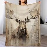 PAZZK Elch Kuscheldecke Flauschige Decke Decke Vier Jahreszeiten Wohndecke Dicke Sofadecke Couchdecke Weiche Fleecedecke Flannel Sofaüberwurf Tagesdecke Für Bett/Sofa（130×180cm）