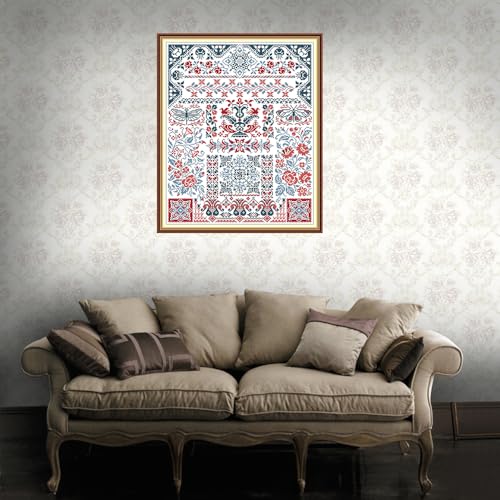 Image of CROSSDECOR Stamped Cross Stitch Kits Pre-Printed in Aida Cloth Cross-Stitching 14CT Embroidery Starter Kits DIY Cross Stitch Kits for Adults, Flower Motif 43x53cm
