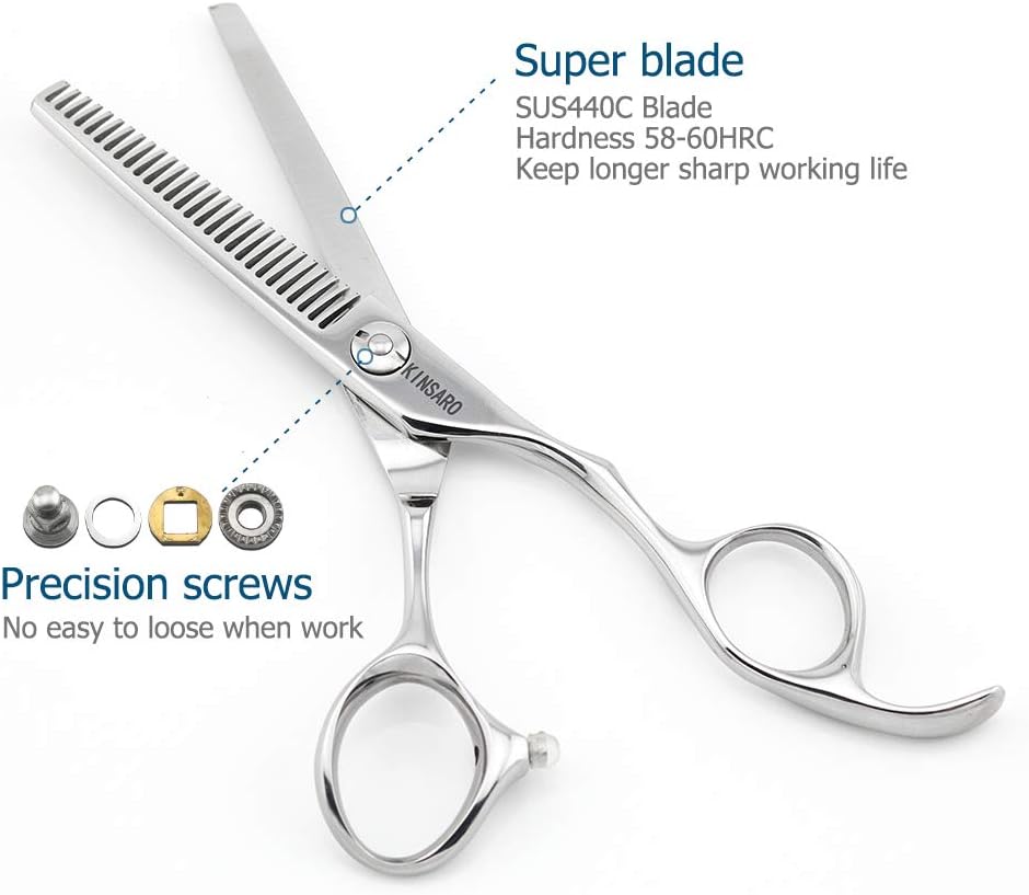 5.5" Barber Hair Scissors Thinning Scissors 440C Professional Thinning Shears Barber Scissors Barber Scissors 28 Teeth Convex Edge Kinsaro : Beauty & Personal Care