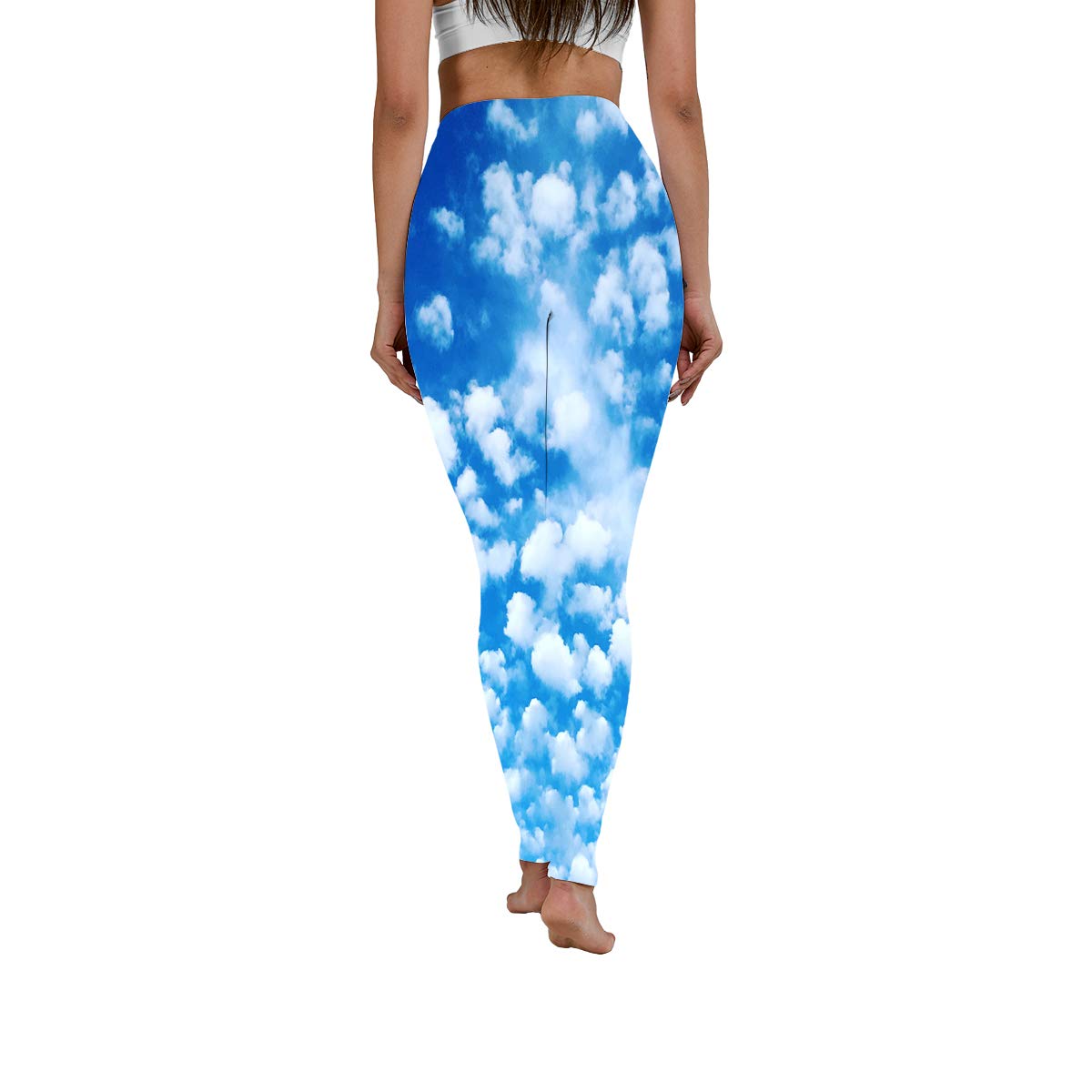 Women's High Waist The Blue Sky and White Clouds Leggings Print Pants Series Compression Leggings