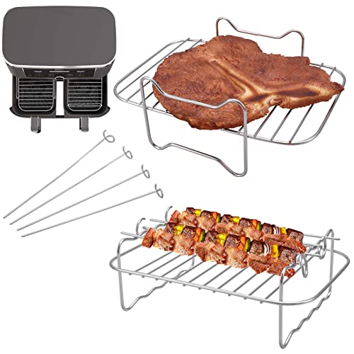 Smilcloud Air Fryer Rack für Ninja Dual Air Fryer, Edelstahl Dehydrator Rack Grillrost Luftfritteuse Ständer mit 4 Grillstäben für Doppelkorb Luftfritteuse Backofen Mikrowelle Cover