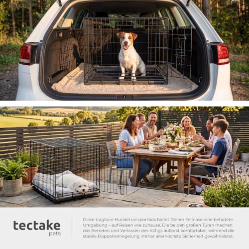 tectake® Hundekäfig, Hundegitter Box, Dog Kennel, Hundebox faltbar, Transportbox stabil, für Hunde und Welpen, für Kofferraum, Auto, Camping und Zuhause, Wohnung - 121,5 x 75,5 x 80,5 cm
