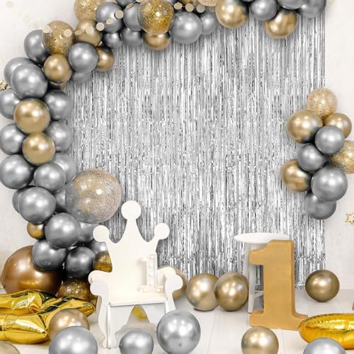 Image of 2 Pack Fringe Curtains Backdrops, Foil Fringe Curtains, Door Streamers for Birthday Wedding Bridal Shower Holiday Graduation Party Decorations, Photo Booth Backdrops, Silver