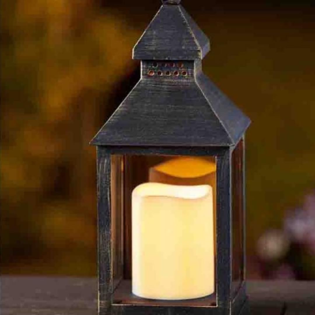 Marco Paul 23cm LED Flickering Candle Lantern Bronze Effect Hanging Outdoor Lamp Battery Operated Flameless Light Indoor Lighting for Home Decorative Auto Timer LED Light — image 1