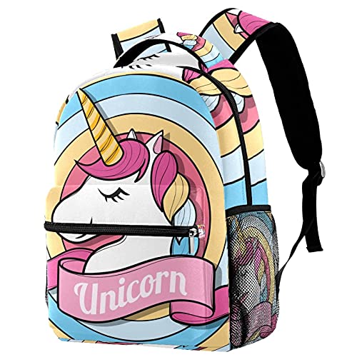 Sac à dos bleu motif licorne avec compartiments latéraux pour fille et garçon