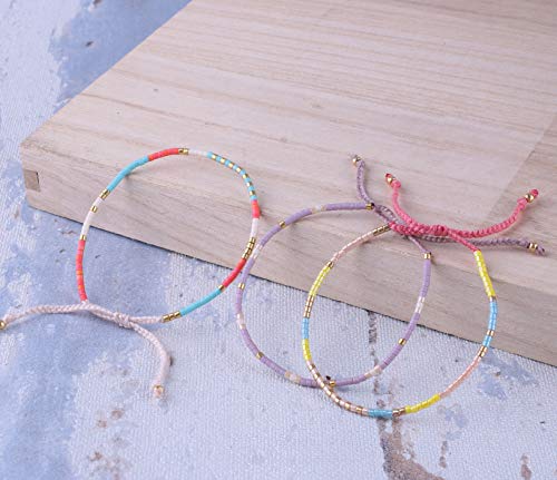 Kelitch 3 Pcs Colorful Mixed Seed Bead Bracelets Friendship Link Bracelet Handmade Fashion Strand Bracelet For Women #TOP2