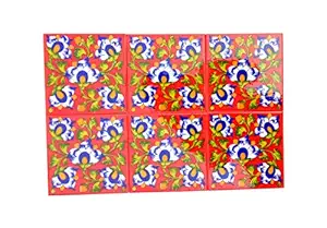 Shiv Kripa Blue Pottery Home Decor Tile Ceramic High Lighter Wall Bathroom Tiles 6 x 6 Inch Set of 6 Tiles (Red & Multi)