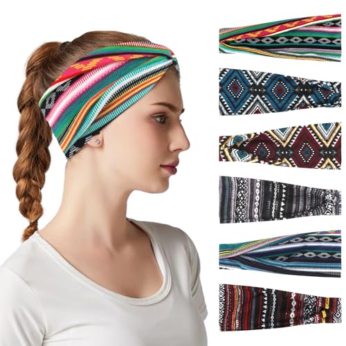 Image of YARIEW 6Pcs Headbands Paisley Bandanas Head Bands Sweat Band Hair Wrap Headwrap Fashion Boho Wide Thick Workout Yoga Elastic Headbands Mens Cooling Running Sports Headband Sweatbands for Women and Men