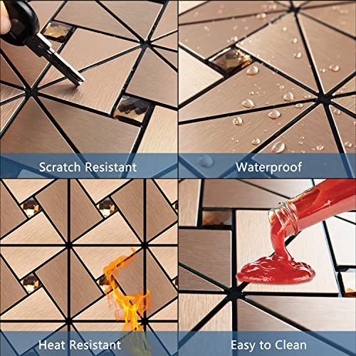 Vamos Tile Peel And Stick Backsplash Tile With Gloves - Metal Tile Stick On Backsplash For Kitchen And Bathroom Rosegold Windmill Puzzle Glass Mixed Self Adhesive Mosaic Tiles(12"X12"X10 Sheets) #TOP2
