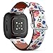 CJBROES Replacement Leather Watch Band, Compatible with Fitbit Versa 3 and Fitbit Sense of Wristband Bracelet Accessory - Beautiful Floral Watercolor