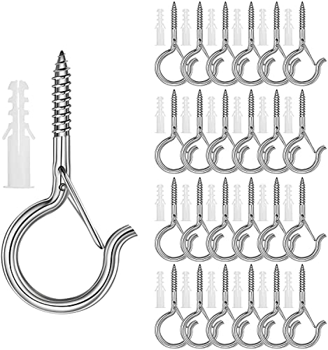 Baoswi 22 ganchos roscados para colgar en la pared o en el techo, diseño de hebilla de seguridad, gancho de luz para cadena de luces al aire libre, alambre, plantas, carillones de viento (plata) Cover
