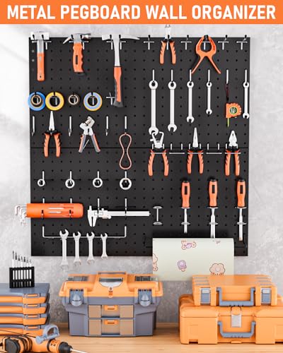 Incly 100Pcs Black Pegboard Wall Organizer Kit, 24X24 Inch Metal Pegboard Panels Utility Tool Organizer With Hooks & Paper Towel Holder thumb #6
