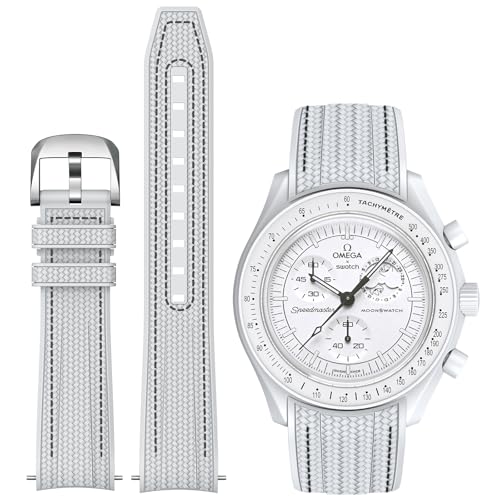 Image of Strap for Moonswatch Watch,Lengthening No Gap Silicone Establishment Pattern Strap for Omega X Swatch Speedmaster Moonswatch Watch,Quickly Release Curved Strap for Swatch Omega Men Women