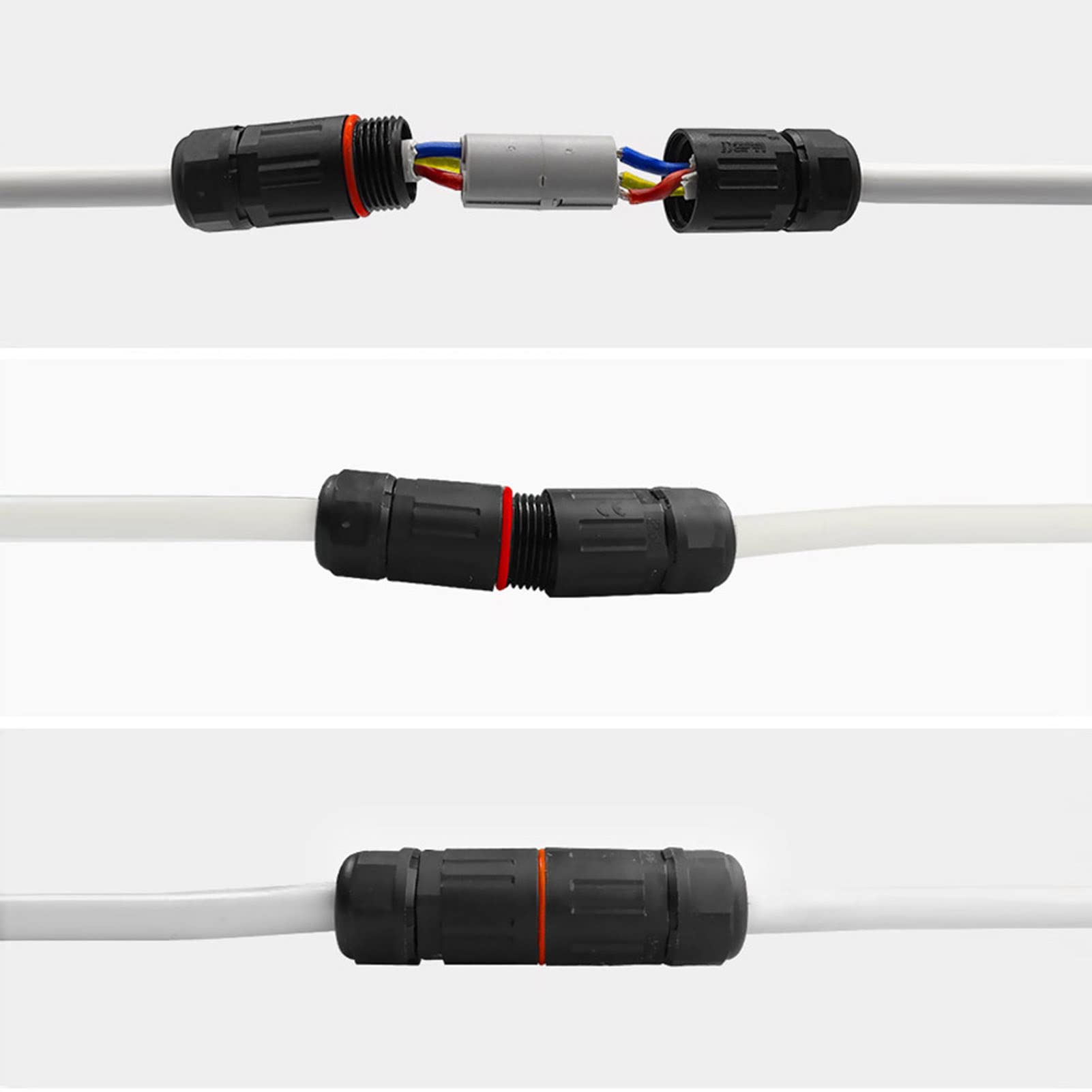 10 Pcs Waterproof Connector, IP68 Waterproof Electrical Wire Cable 3 Pin Waterproof Connector Outdoor Plug Socket, Waterproof Connector Kit for Network, Communication Equipment, Lighting