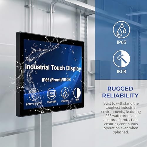 Image of VSDISPLAY 23.8'' 1920x1080 Industrial Touch Monitor IP65 Front Waterproof | IPS LCD Display,10-Point Capacitive Touch, with H /D VGA Interface for Industrial Outdoor Kiosk Use