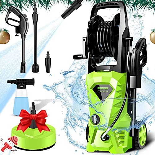 COOCHEER Haushalts Hochdruckreiniger,1650W Elektrischer Hochdruckreiniger mit 3-in-1-Düse, Seifenflasche, Max. Fördermenge: 420 l/h, Ideal für Patios Cover