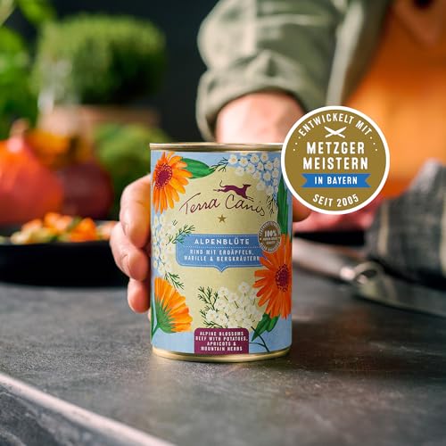 Terra Canis Rind mit Erdäpfeln, Marille und Bergkräutern - Flower Menü Alpenblüte Nassfutter 6x400g | Premium Hundefutter in 100% Lebensmittelqualität Aller Rohstoffe | Reichhaltig & gesund