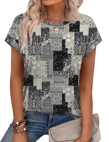 Image of Alaroo Womens Summer Tops Short Sleeve Shirts Crew Neck Cute Trendy Tunic Blouses (S-3XL)