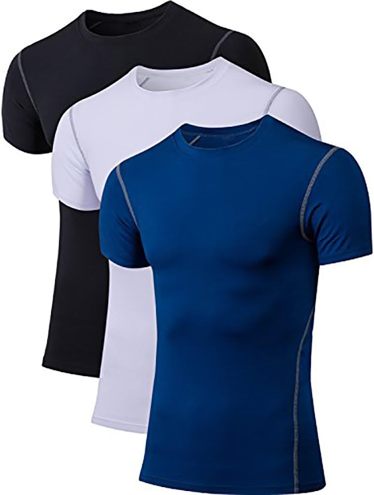 TopTie Men's 3 Pack Athletic Compression Short Sleeve Shirt
