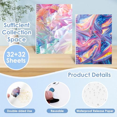 Álbum reutilizable para colección de pegatinas UFU, paquete de 2 unidades, tamaño A5 (21 x 14,7 cm), 64 páginas, con papel liberador y espátula de plástico miniatura 3